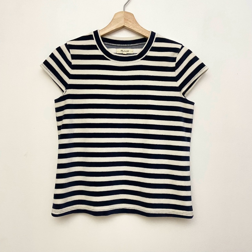 Madewell Striped Velour Cap Sleeve Crewneck T-shirt